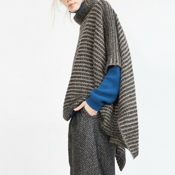 Zara Sweaters - Zara Knit Italian Yarn Striped Knit Poncho